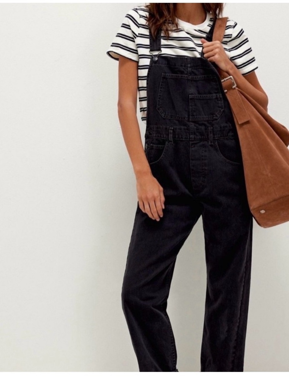 We The Free Black Denim Ziggy Overalls with Front Pocket